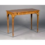 An Edwardian satinwood and inlaid centre table, the shaped rectangular top with a crossbanded border