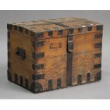 A late 19th century oak and metal bound silver chest with removable tray, height 60cm, width 79cm,