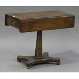 An early 19th century mahogany Pembroke table, fitted with a frieze drawer, on a platform base,