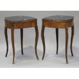 A pair of 19th century French walnut and beech tables, each shaped top inset with a later black