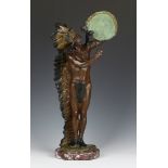 After Charles Henry Humphriss - 'Sundial', a 20th century green and brown patinated cast bronze