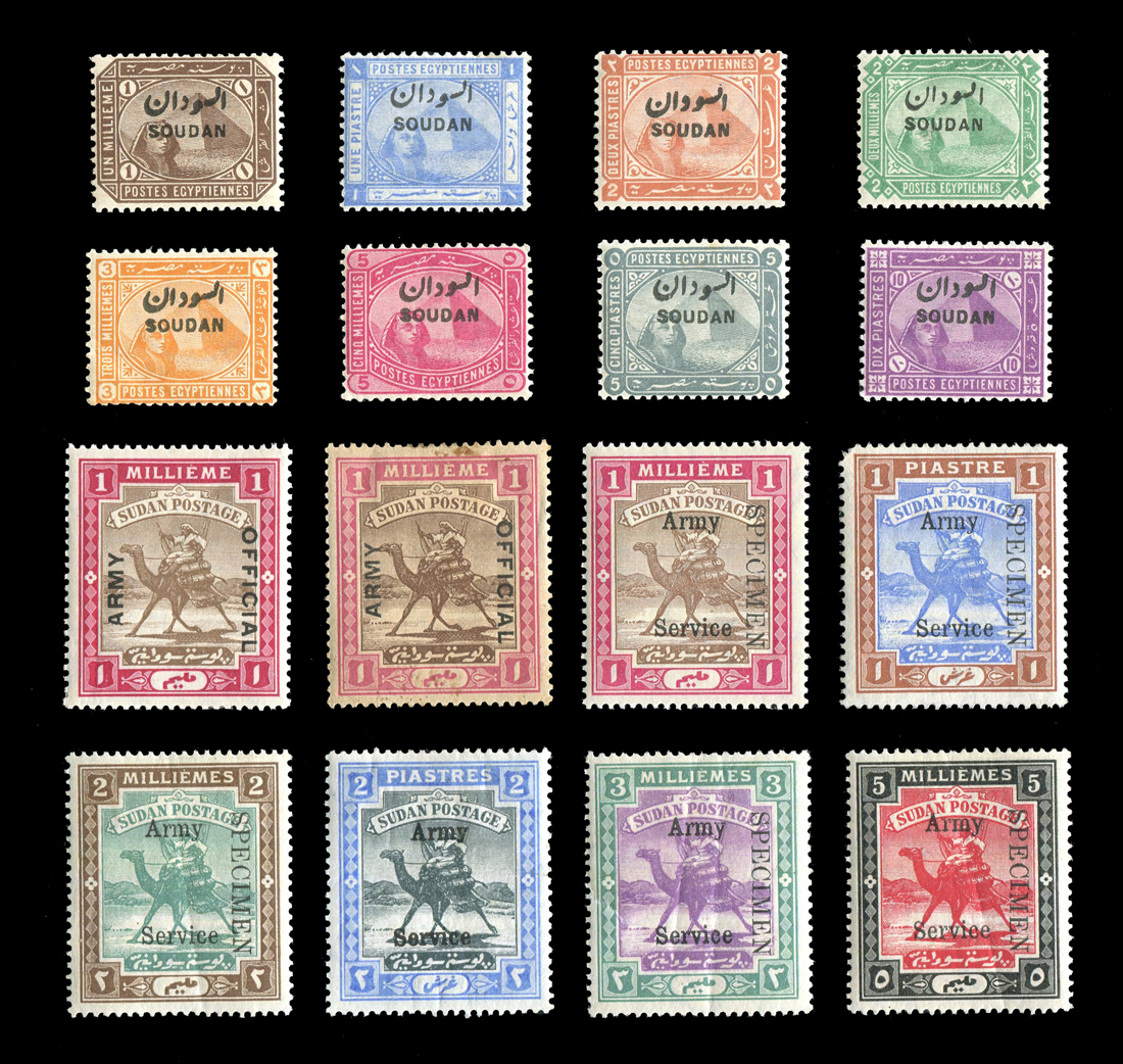 An album of Sudan stamps from 1897 1st issue 3 mint sets, 1927-41 4m inverted watermark, unmounted