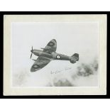 AUTOGRAPHS. A black and white photograph of a Spitfire signed in blue ink by Douglas Bader, 20cm x