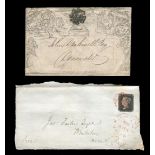 A small group of covers, including 1d black on part cover and 1d Mulready envelope, used, May 1841