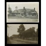 A photographic postcard titled 'Entrance to New Station, Letchworth', together with another