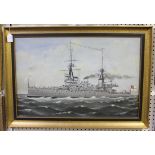 H.E. Stephens - Invincible Class Battlecruiser flying an Admiral's Flag, oil on canvas, signed,