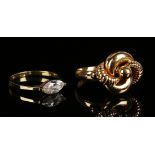 A gold ring in a beaded and interwoven design, detailed '750', ring size approx Q, and a 9ct gold