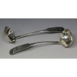A pair of early 19th century Scottish provincial silver Fiddle pattern sauce ladles, each stamped '