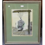 Ron - Steam Locomotive 'Kingfisher 60024', watercolour and gouache, signed and dated '85, 39cm x