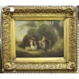 British School - Gypsy Camp with Figures and Donkey, 19th century oil on canvas, 34.5cm x 44.5cm,