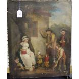 After George Morland - Dancing Dogs, 19th century oil on canvas, stencil verso, 53cm x 43cm.Buyer’