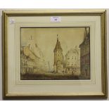 Georg Stubbs - Continental Street Scene, watercolour, signed with monogram and dated 1833, 19cm x