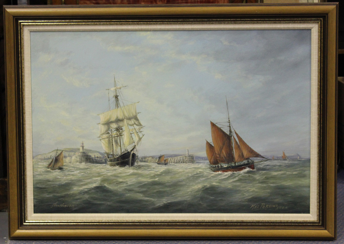 Max Parsons - 'Newhaven', oil on board, signed and titled, labels verso, 49.5cm x 75cm.Buyer’s