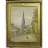 George de Paris - 'Horsham Church, Sussex', 19th century watercolour, signed and indistinctly dated,