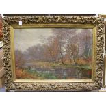 British School - River Landscape with Woodland, late 19th/early 20th century oil on canvas, 59.5cm x