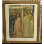 British School - Figures in an Italian Renaissance Setting, 19th century watercolour, 50.5cm x 37cm,