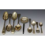 A pair of George IV silver Old English pattern tablespoons, later embossed and engraved with
