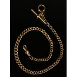 An 18ct gold graduated curblink watch Albert chain, fitted with an 18ct gold T-bar, an 18ct gold