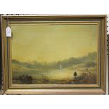 French School - Figures by a Lake, oil on canvas, indistinctly signed with initials and dated