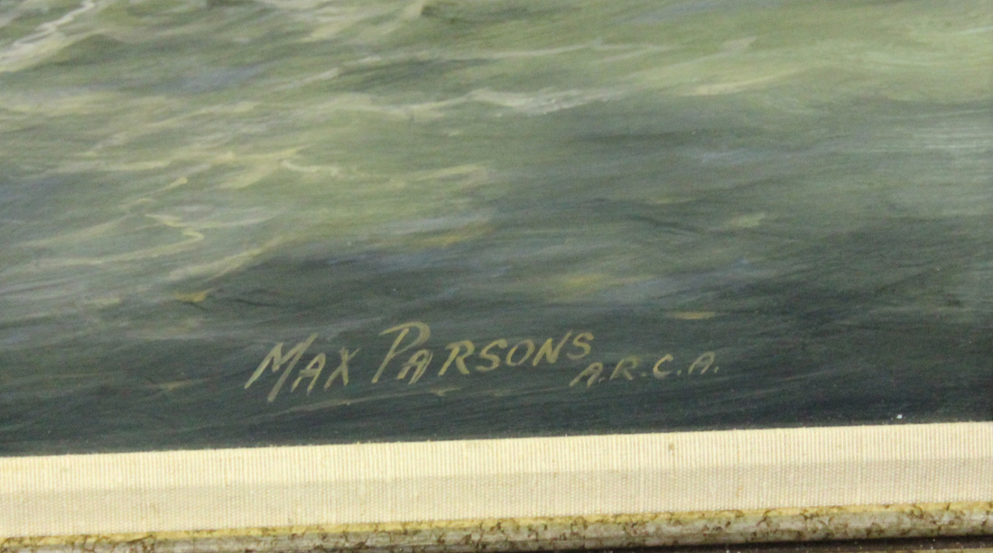 Max Parsons - 'Newhaven', oil on board, signed and titled, labels verso, 49.5cm x 75cm.Buyer’s - Image 2 of 2