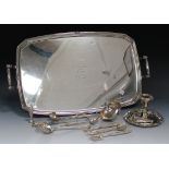 A late 19th century French silver serving set, each with a tapering scroll decorated handle,