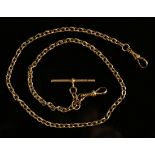 An 18ct gold oval link watch Albert chain, fitted with an 18ct gold T-bar and two 18ct gold swivels,