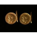 A pair of gentleman's cufflinks, the fronts formed from George V half-sovereigns 1913.Buyer’s