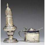 A George III silver caster, the pierced lid with lattice decoration and spiral finial, London 1786