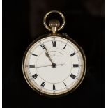 An 18ct gold cased keyless wind open-faced gentleman's pocket watch, the gilt three-quarter plate