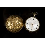 A gilt metal inner cased open-faced pocket watch, the gilt fusee movement with a cylinder