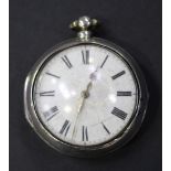 A silver pair cased keywind open-faced gentleman's pocket watch, the gilt fusee movement with a