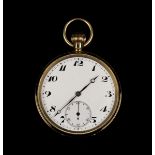 An 18ct gold cased keyless wind open-faced gentleman's pocket watch, the Swiss jewelled lever