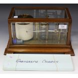 An early 20th century walnut cased barograph with lacquered brass mechanism and fittings,