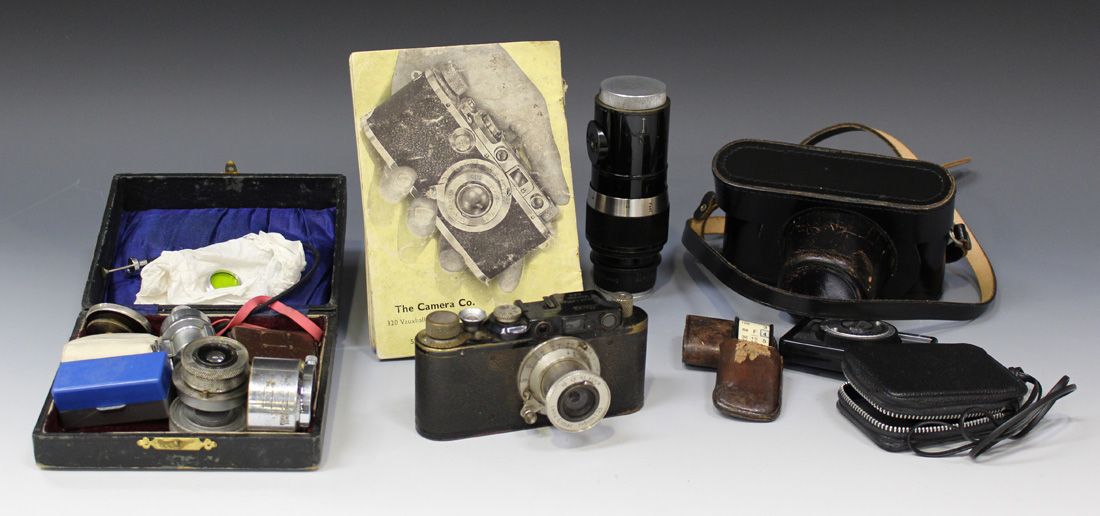 A Leica I camera, circa 1930, No. 45778, with Elmar f=5cm 1:3.5 lens, together with a group of