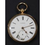 An 18ct gold cased keywind open-faced gentleman's pocket watch, with a gilt lever movement, the