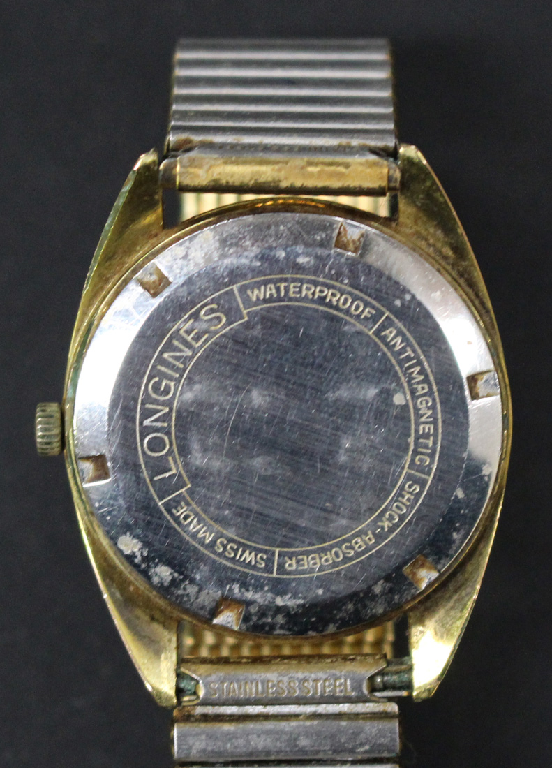 A Longines gilt metal fronted and steel backed gentleman's wristwatch, the signed silvered dial with - Image 2 of 2