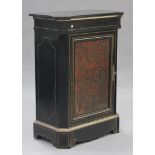 A late 19th century French red stained tortoiseshell and brass boulle work ebonized side cabinet