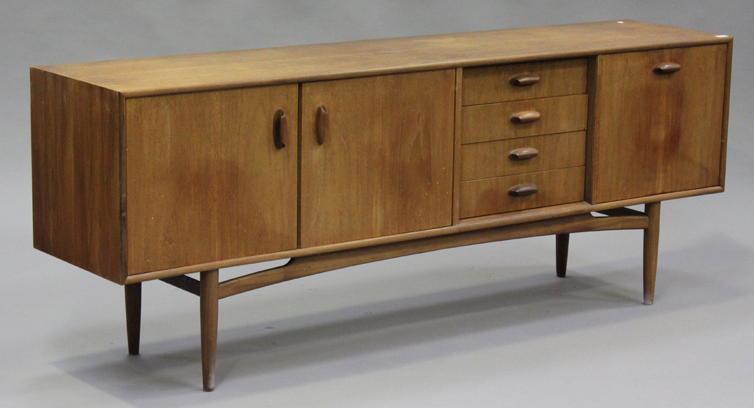 A mid-20th century G-Plan teak dining room suite, comprising a sideboard, height 79cm, width - Image 3 of 3