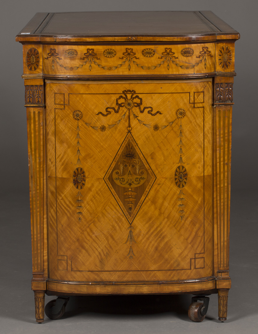 An Edwardian Neoclassical Revival satinwood and inlaid double-sided library island bookcase, the - Image 2 of 2