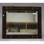 A late 19th century Dutch mahogany and floral inlaid rectangular wall mirror with a wide bevelled