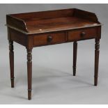 A 19th century mahogany side table, the gallery back above two frieze drawers, on turned legs,