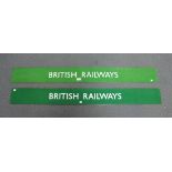 Two green and white enamel 'British Railways' signs of long rectangular form, height 14.5cm,