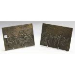 A pair of 20th century Continental bronzed cast metal rectangular plaques, both decorated in