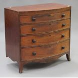 A George III mahogany bowfront chest of four graduated long drawers, on bracket feet, height 88cm,