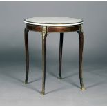A late 19th century French Transitional style tulipwood and cast ormolu mounted centre table, the