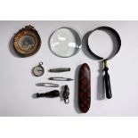 A small group of collectors' items, including a 19th century Tartan ware spectacles case, containing