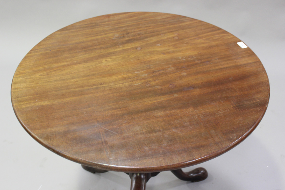 A George III mahogany circular tip-top wine table with bird cage mount, raised on a turned - Image 2 of 3