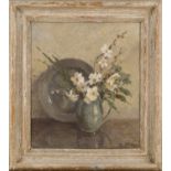 Amelia M. Carr - Still Life of Jonquils in a Blue Jug before a Pewter Dish, mid-20th century