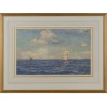 Norman Wilkinson - Tall Ship on Open Seas, 20th century watercolour with touches of gouache, signed,