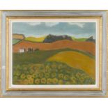 Martin Paterson - Landscape with Sunflowers and Distant Cottage, 20th century oil on canvas laid